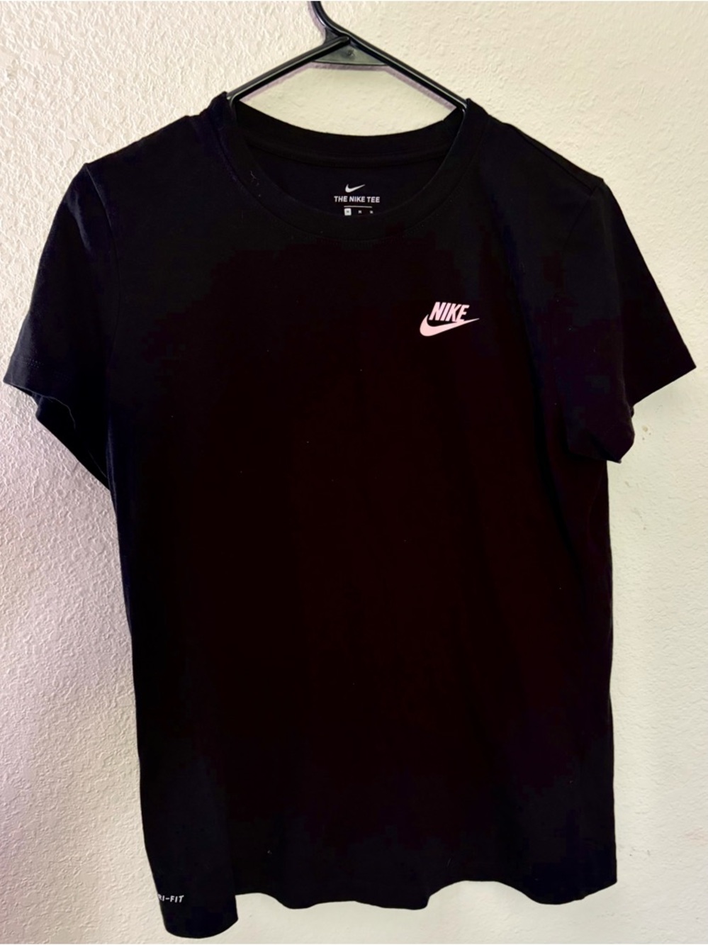 Nike Black Short Sleeve Tee with Small Pink Logo